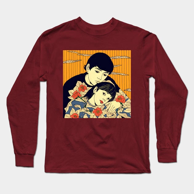 Brunet couple in comic book style Long Sleeve T-Shirt by KOTYA